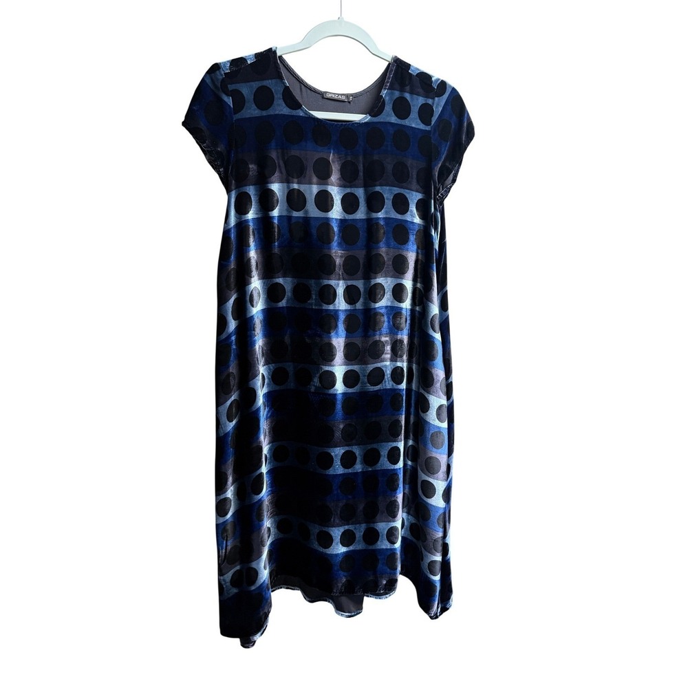 NEW Grizas Polka Dot Silk Blend Velvet Shift Dress Sustainable Luxury XS Artsy